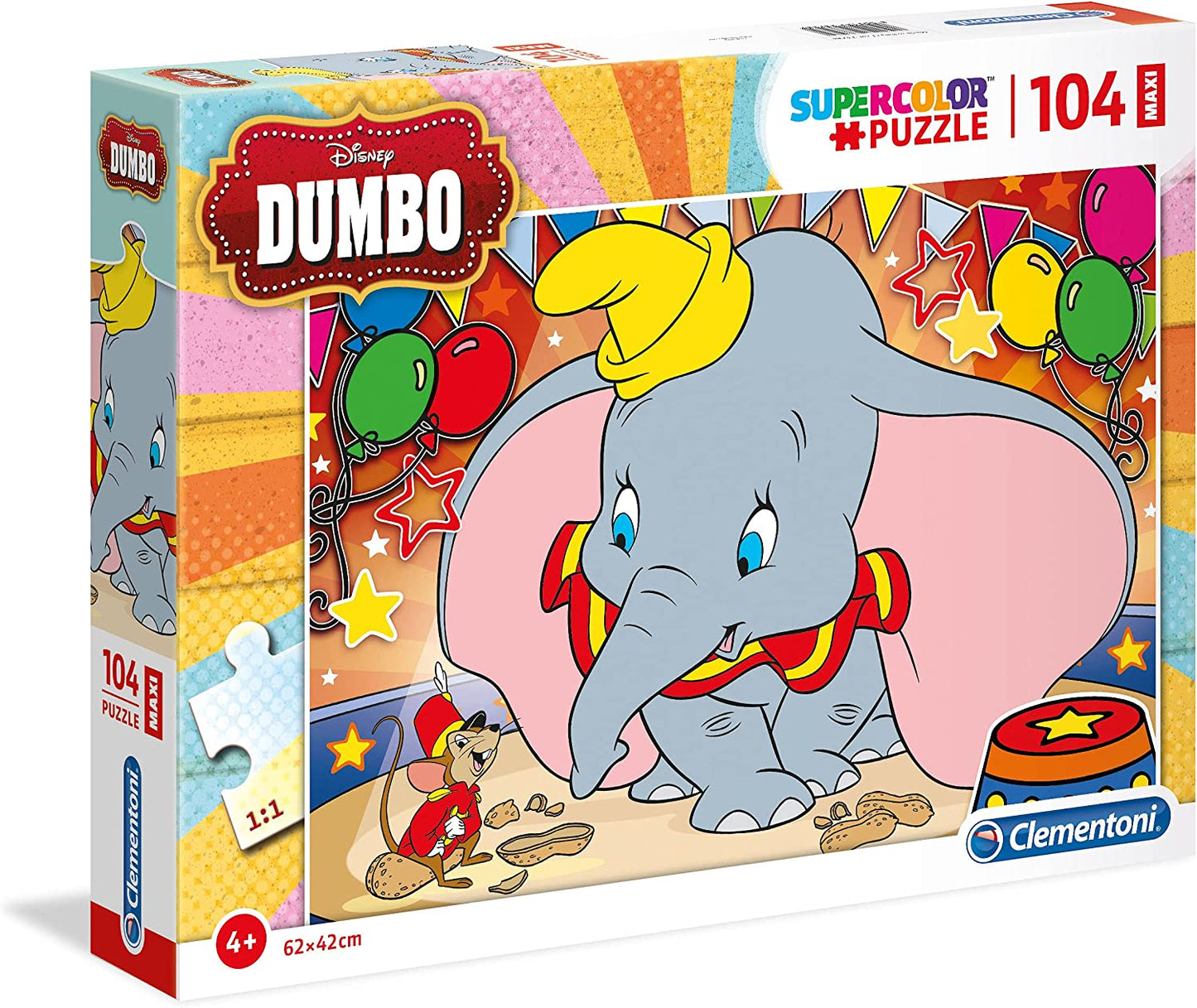 Clementoni- Dumbo Supercolor Puzzle-Dumbo-104 Pezzi Maxi