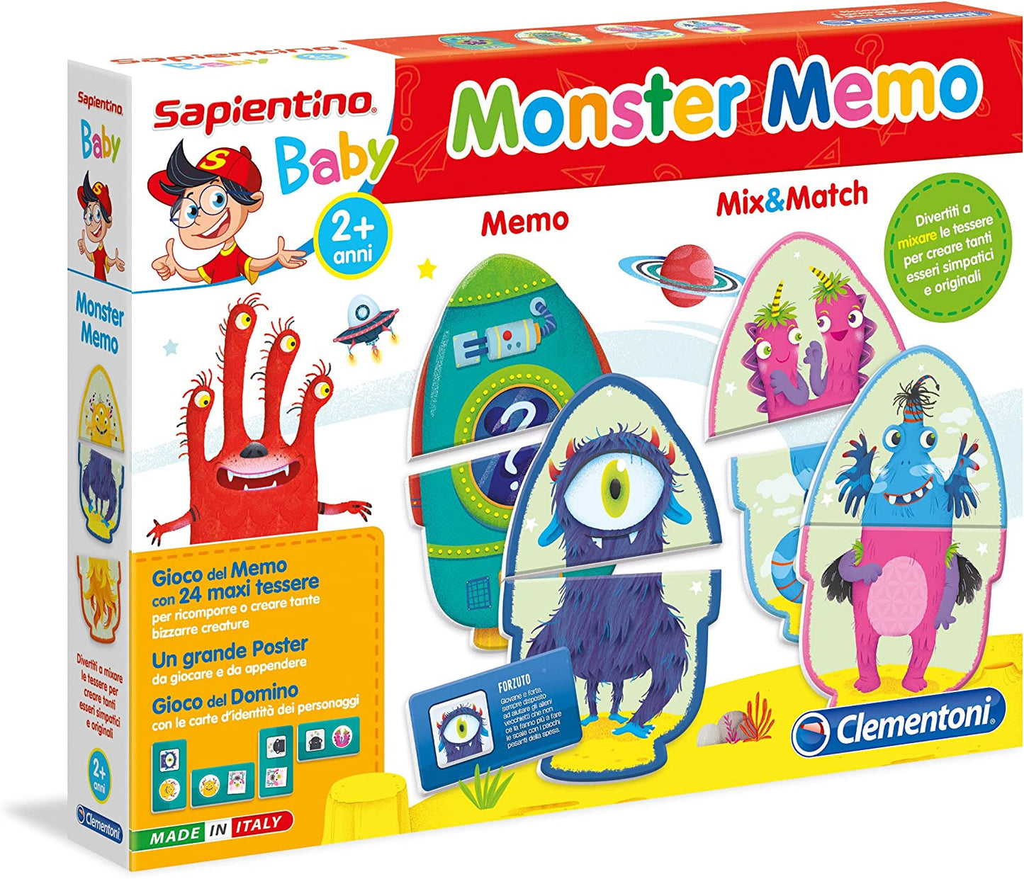 Clementoni- Monster Gioco Memo, Multicolore